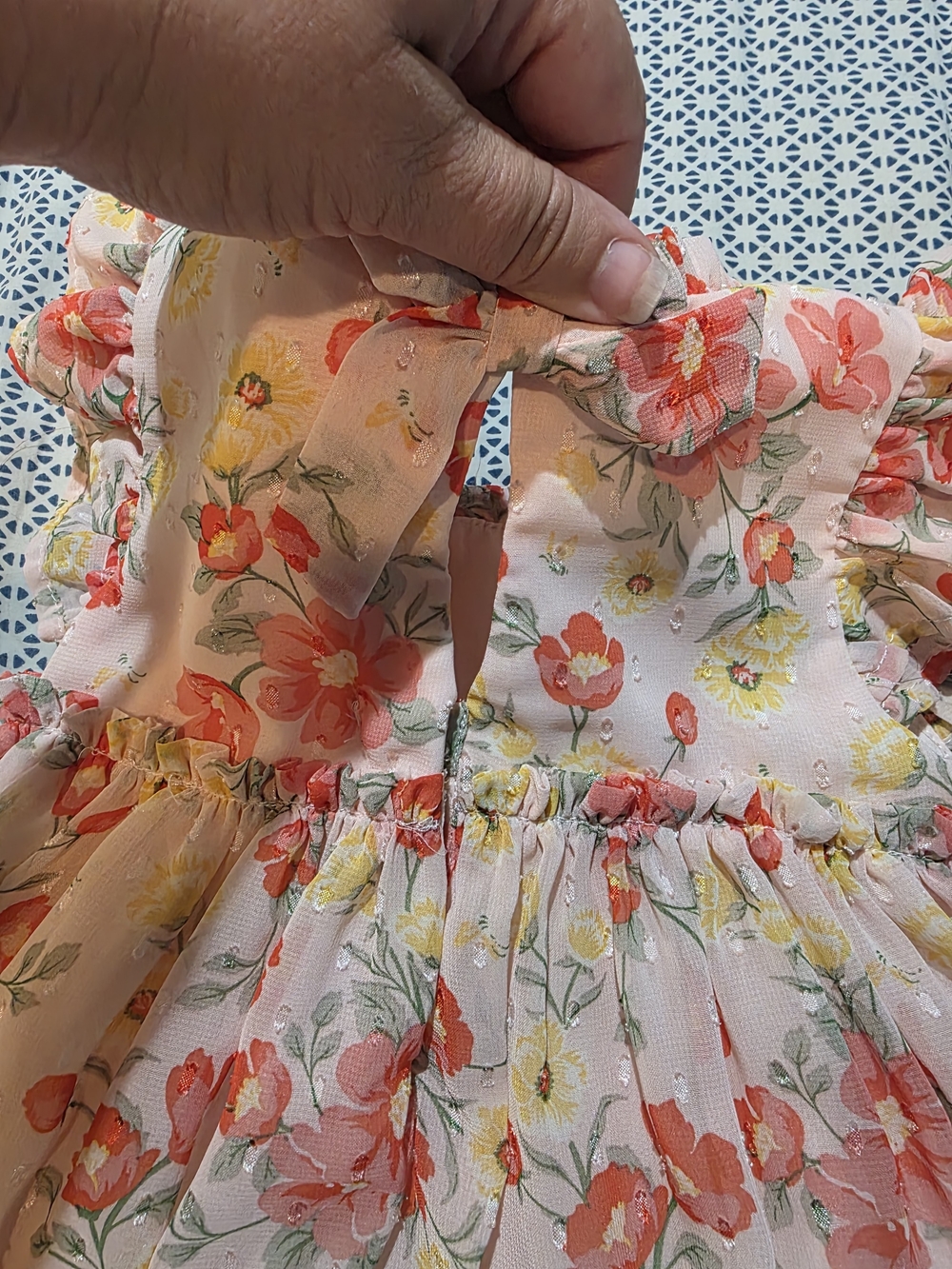 Girls' Peach Floral Ruffle-Sleeve Dress - Picture 9 of 10